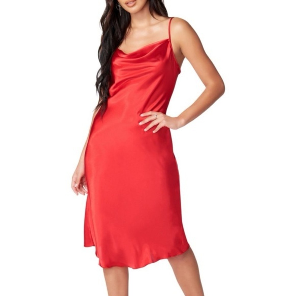 Bebe Solid Satin Bias Slip Dress red